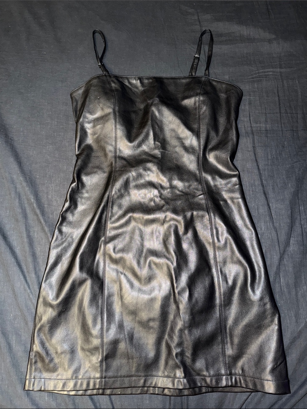 Forever 21 Black Faux Leather Mini Dress with Thin Straps